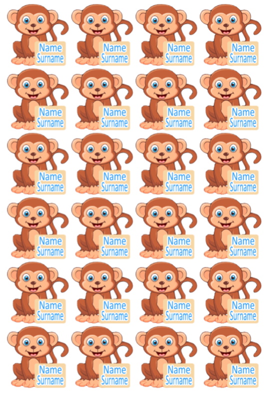 Monkey Shaped Medium Name Stickers - Stickerina
