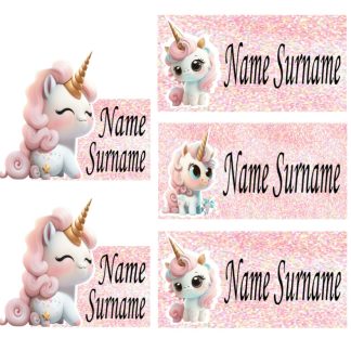 'Pink Fluffy Unicorn' Name Stickers